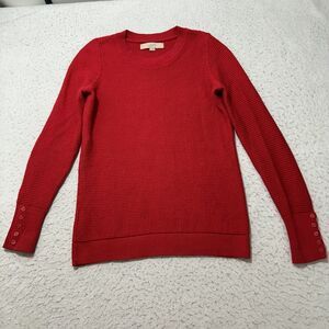 Ann Taylor LOFT Women's XS Long Sleeve Crewneck Red Pullover Sweater Buttons